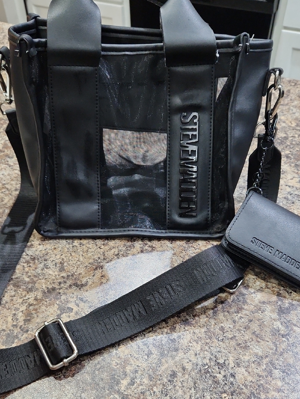 Steve Madden Black Clear Mini Tote with Branded Strap & Card Holder